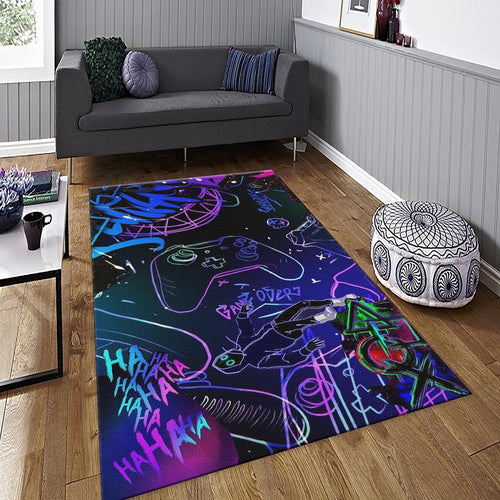 Neon Gamer Rug, Graffiti Controller Art