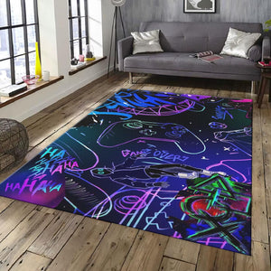 Neon Gamer Rug, Graffiti Controller Art