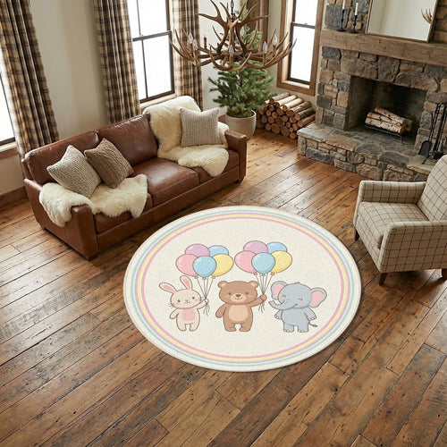 Cute Animal Balloon Rug Pastel Nursery Rug for Baby Room, Toddler
