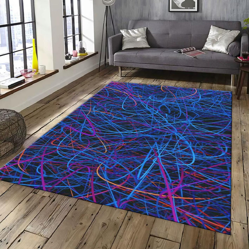 Neon Scribble Rug, Abstract Line Art