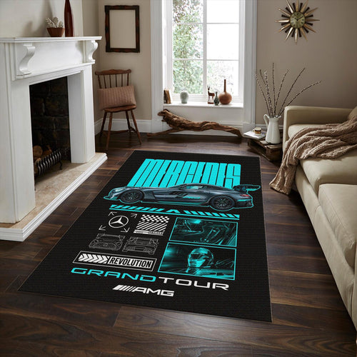 Mercedes AMG GT2 Rug, Cyan Neon Poster Art