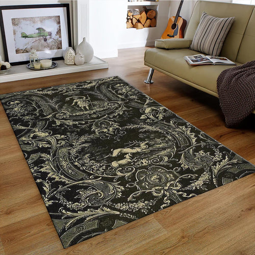 Black and Cream Mat, Victorian Damask Style
