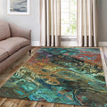 Teal and Copper Rug, Abstract Fluid Art
