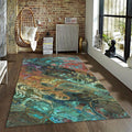 Teal and Copper Rug, Abstract Fluid Art
