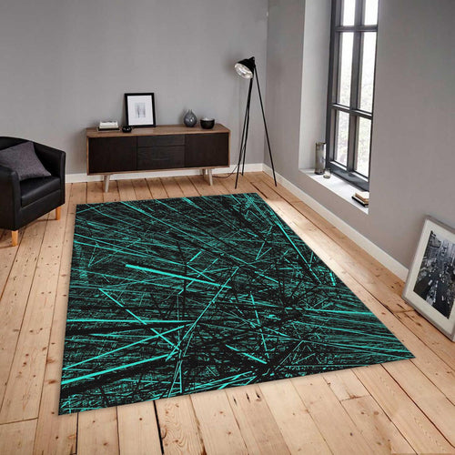 Abstract Geometric Rug, Teal and Black Decor