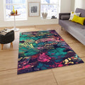 Fluid Art Rug, Emerald Green and Purple