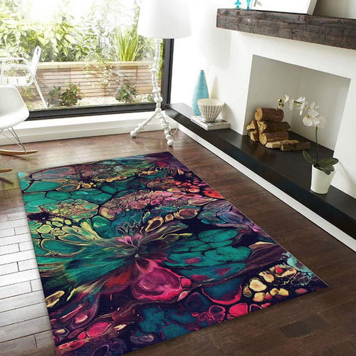 Fluid Art Rug, Emerald Green and Purple