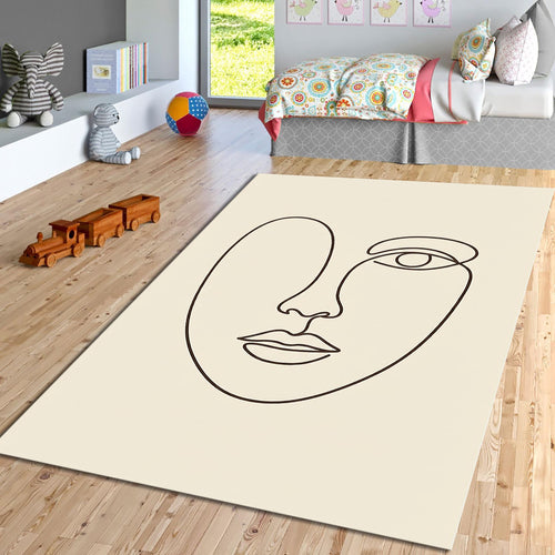 Minimal Line Art Face Rug, One Line Abstract Portrait Carpet