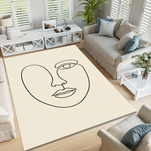 Minimal Line Art Face Rug, One Line Abstract Portrait Carpet