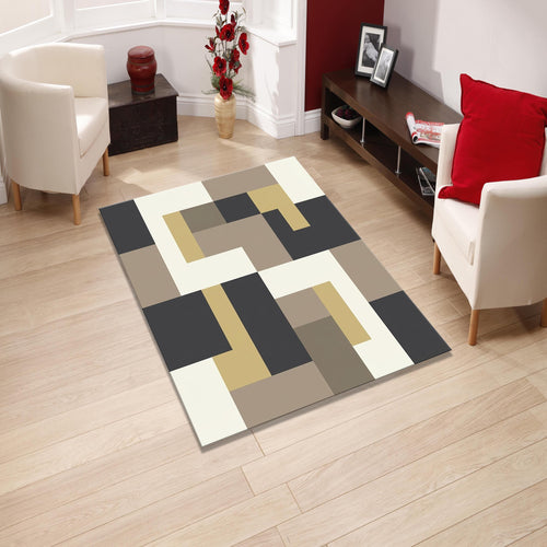 Modern Geometric Area Rug, Neutral Color Block Carpet, Minimalist