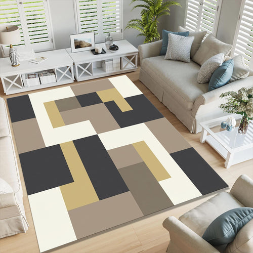 Modern Geometric Area Rug, Neutral Color Block Carpet, Minimalist