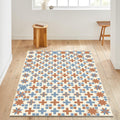 Moroccan Tile Area Rug, Geometric Vintage Pattern Carpet, Spanish