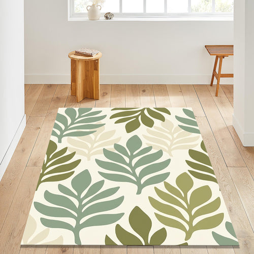 Botanical Leaf Area Rug Green Neutral Living Room Bedroom Carpet