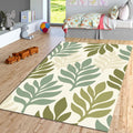 Botanical Leaf Area Rug Green Neutral Living Room Bedroom Carpet