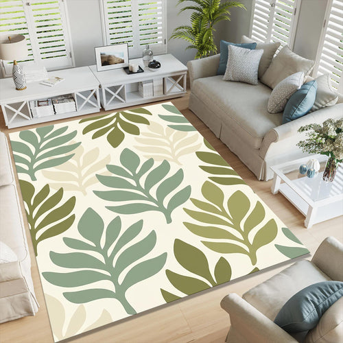 Botanical Leaf Area Rug Green Neutral Living Room Bedroom Carpet