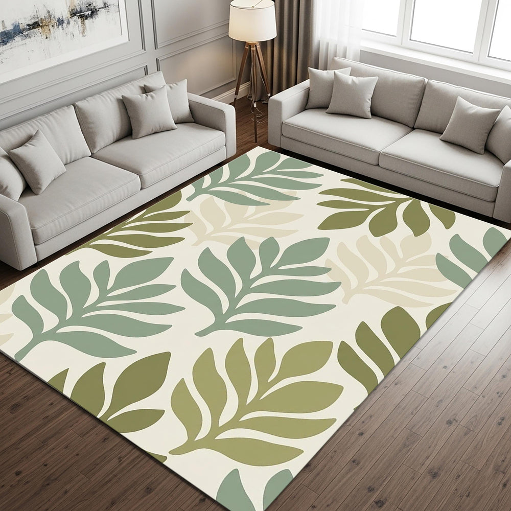 Botanical Leaf Area Rug Green Neutral Living Room Bedroom Carpet