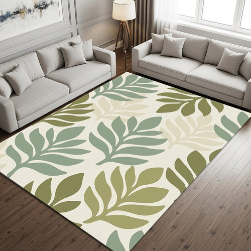 Botanical Leaf Area Rug Green Neutral Living Room Bedroom Carpet
