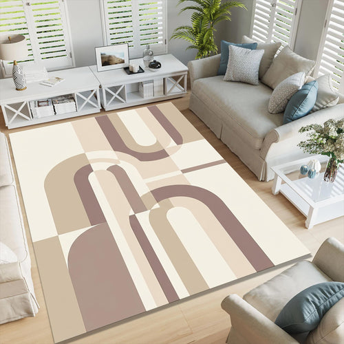 Abstract Geometric Area Rug, Neutral Modern Rug, Minimal Beige