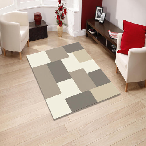 Neutral Beige Abstract Area Rug Japandi Minimal Living Room
