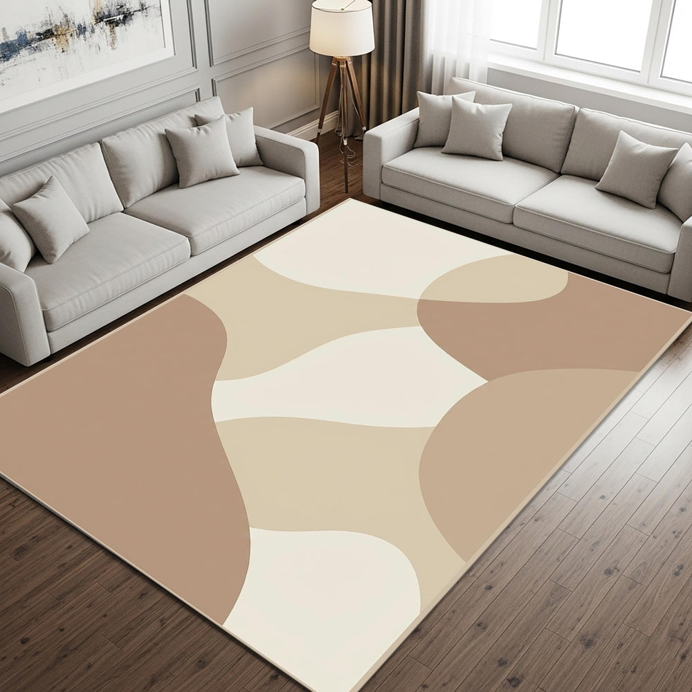 Organic Abstract Area Rug, Neutral Beige Modern Rug, Minimal