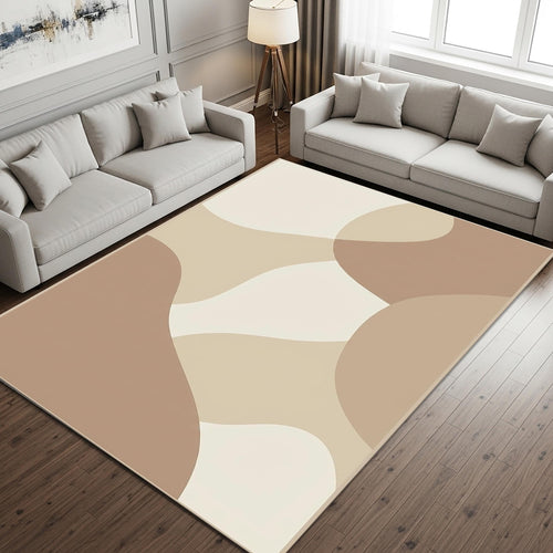 Organic Abstract Area Rug, Neutral Beige Modern Rug, Minimal