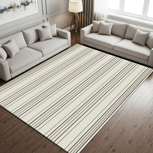 Minimal Striped Area Rug, Neutral Beige Modern Rug, Scandinavian