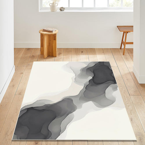 Abstract Neutral Area Rug, Gray Ink Wash Modern Rug, Minimal