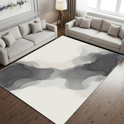 Abstract Neutral Area Rug, Gray Ink Wash Modern Rug, Minimal