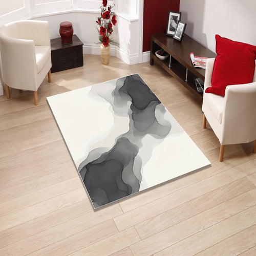 Abstract Neutral Area Rug, Gray Ink Wash Modern Rug, Minimal