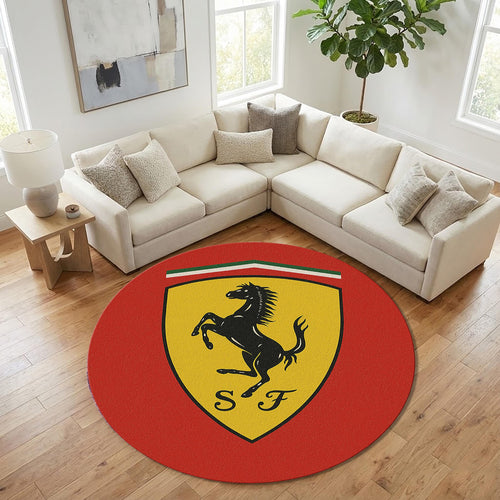 Ferrari F1 Rug, Ferrari Logo Round Rug