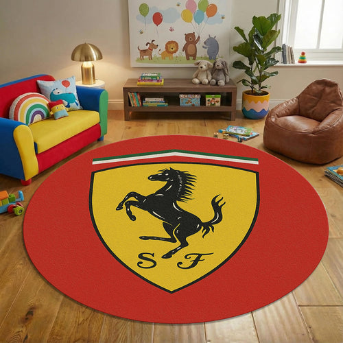 Ferrari F1 Rug, Ferrari Logo Round Rug