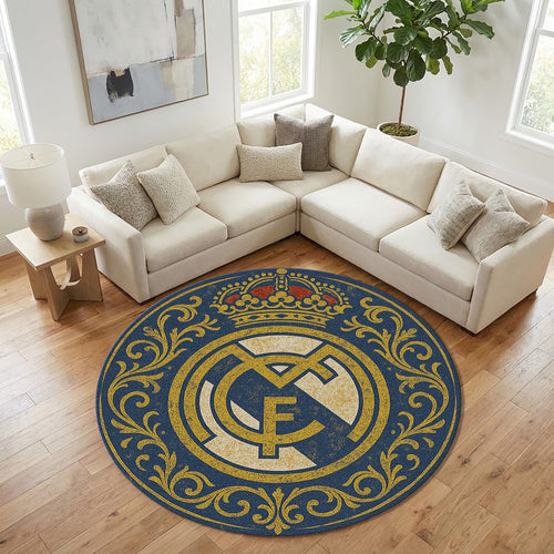 Real Madrid Round Rug, Football Fan Circle Carpet