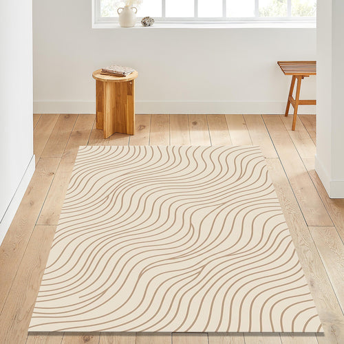 Minimal Abstract Line Rug, Neutral Modern Printed Area Rug