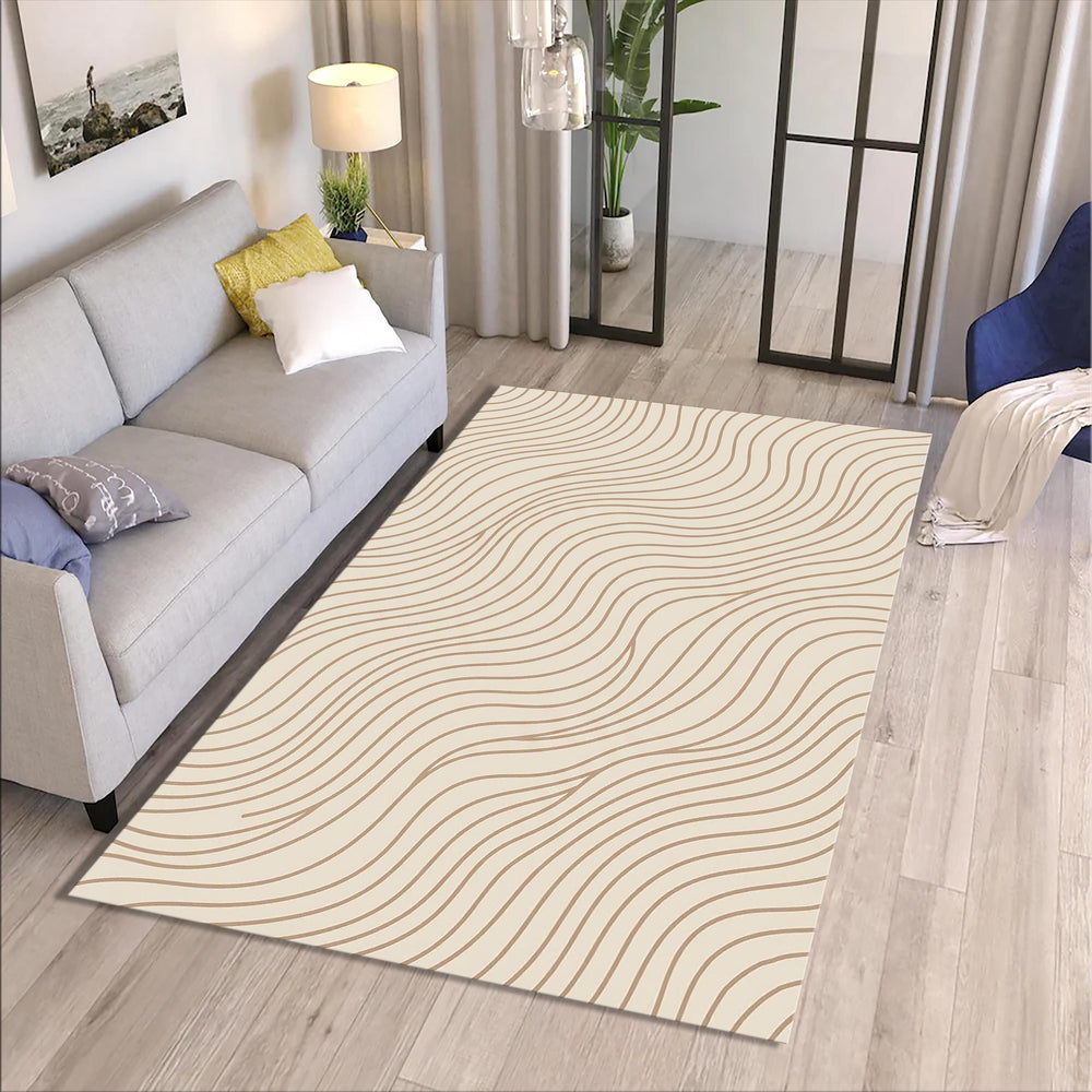 Minimal Abstract Line Rug, Neutral Modern Printed Area Rug