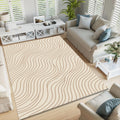 Minimal Abstract Line Rug, Neutral Modern Printed Area Rug