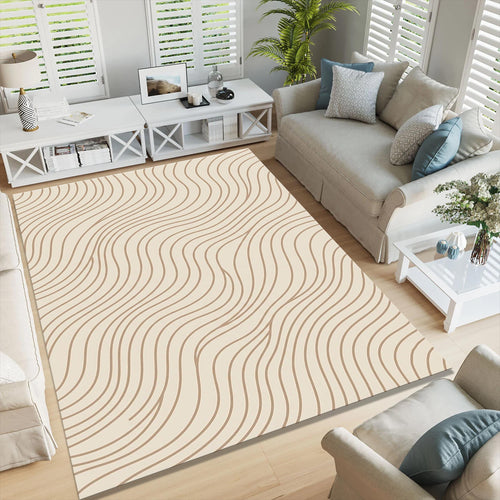 Minimal Abstract Line Rug, Neutral Modern Printed Area Rug