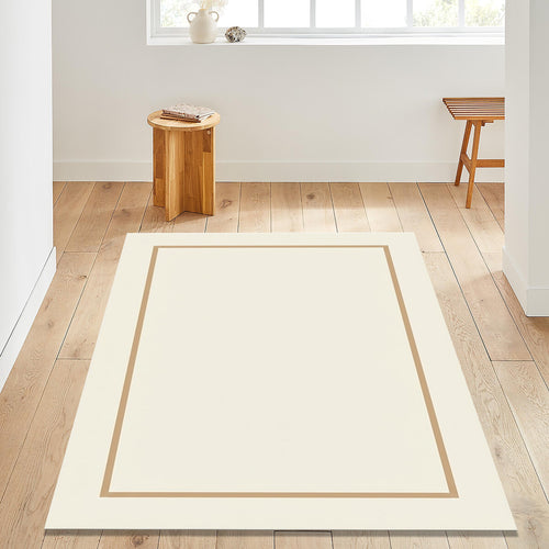 Minimal Border Area Rug, Neutral Modern Printed Rug, Japandi