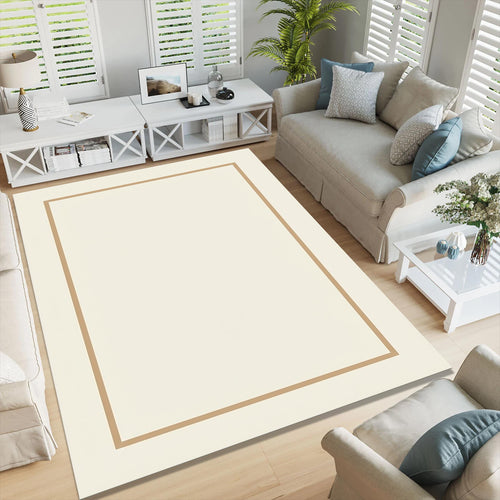 Minimal Border Area Rug, Neutral Modern Printed Rug, Japandi