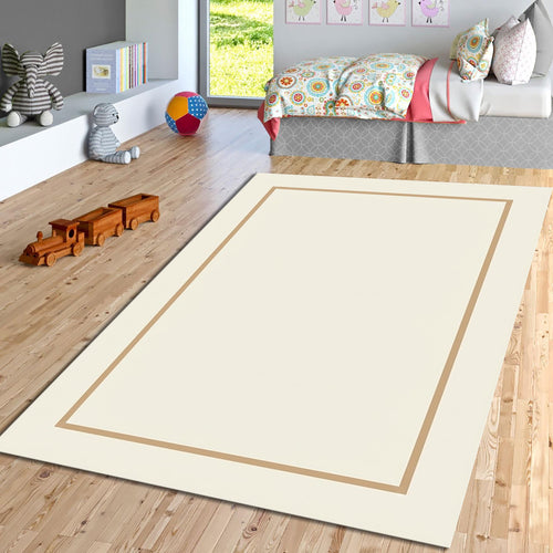 Minimal Border Area Rug, Neutral Modern Printed Rug, Japandi