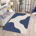 Abstract Modern Area Rug, Navy Blue Beige Printed Rug, Minimal