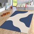 Abstract Modern Area Rug, Navy Blue Beige Printed Rug, Minimal