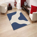 Abstract Modern Area Rug, Navy Blue Beige Printed Rug, Minimal