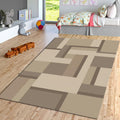 Geometric Abstract Area Rug, Neutral Beige Modern Printed Rug
