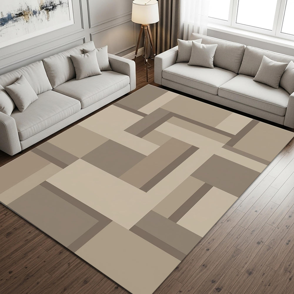 Geometric Abstract Area Rug, Neutral Beige Modern Printed Rug
