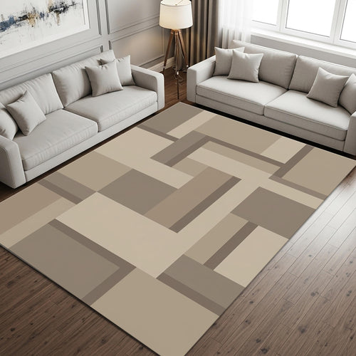 Geometric Abstract Area Rug, Neutral Beige Modern Printed Rug