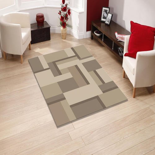 Geometric Abstract Area Rug, Neutral Beige Modern Printed Rug