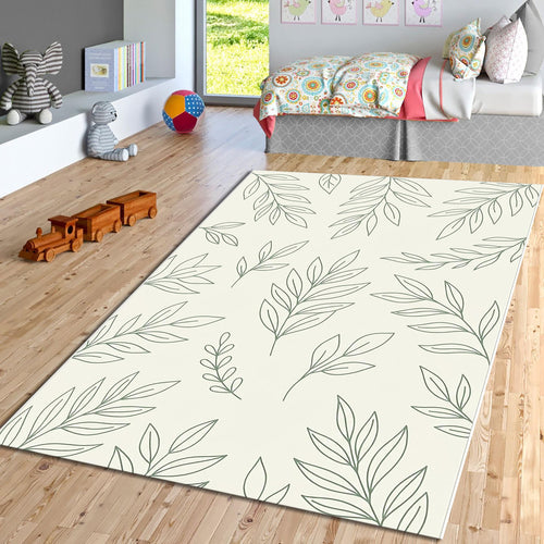 Botanical Line Art Area Rug, Sage Green Minimal Printed Rug, Boho