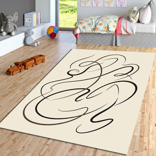 Abstract Line Art Area Rug, Minimal Modern Printed Rug in Neutral