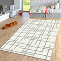 Geometric Line Pattern Area Rug, Modern Neutral Printed Rug, Mid