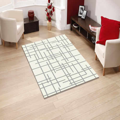 Geometric Line Pattern Area Rug, Modern Neutral Printed Rug, Mid